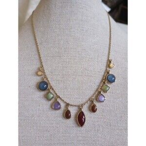 Glass Stones Gold-plated Dangle Multi-shape Pendant Necklace 16 In  Chain Read